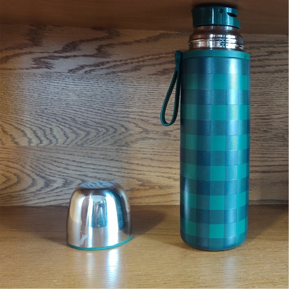Hearth & Hand Green Checkered Thermos
